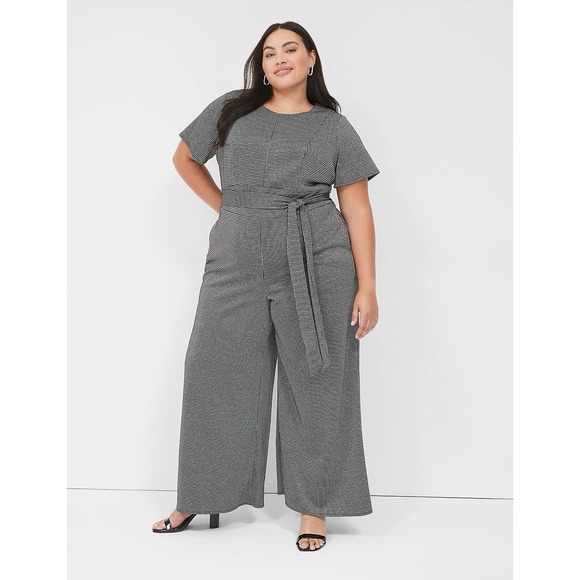 Lane Bryant Lena Shimmer Lurex Wide Leg Jumpsuit Black Silver Size 20 Pockets - Picture 10 of 11